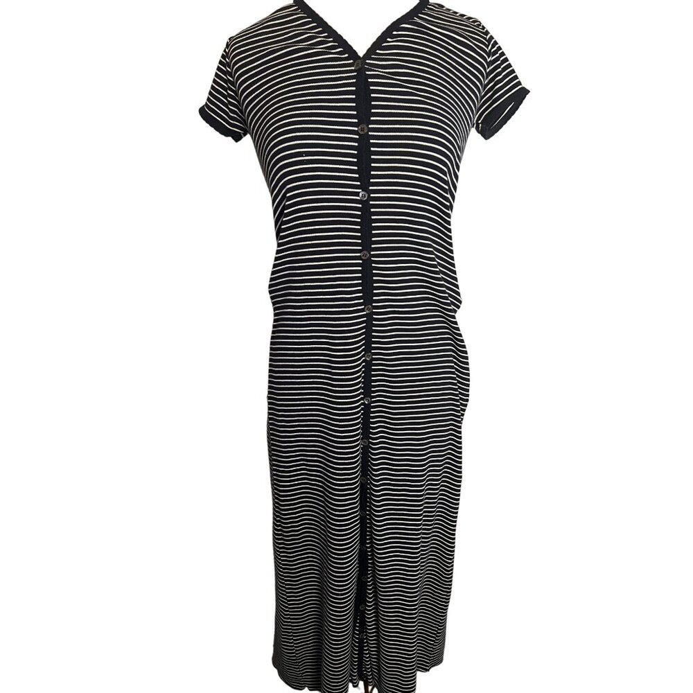 DKNY Jeans Striped T-Shirt Maxi Dress Button Front Maxi Cotton flaw
